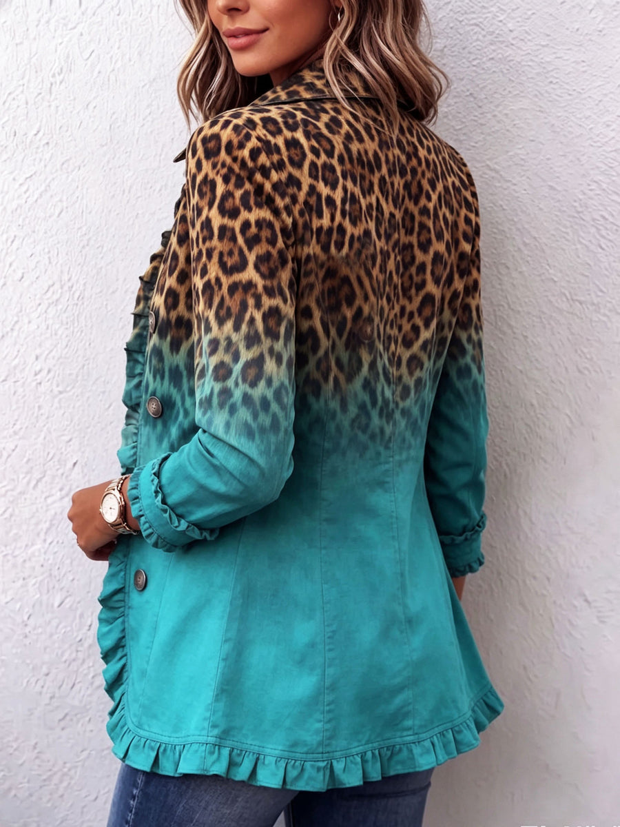 Vendela - Leopard Ombre Ruffle Blazer Jacket