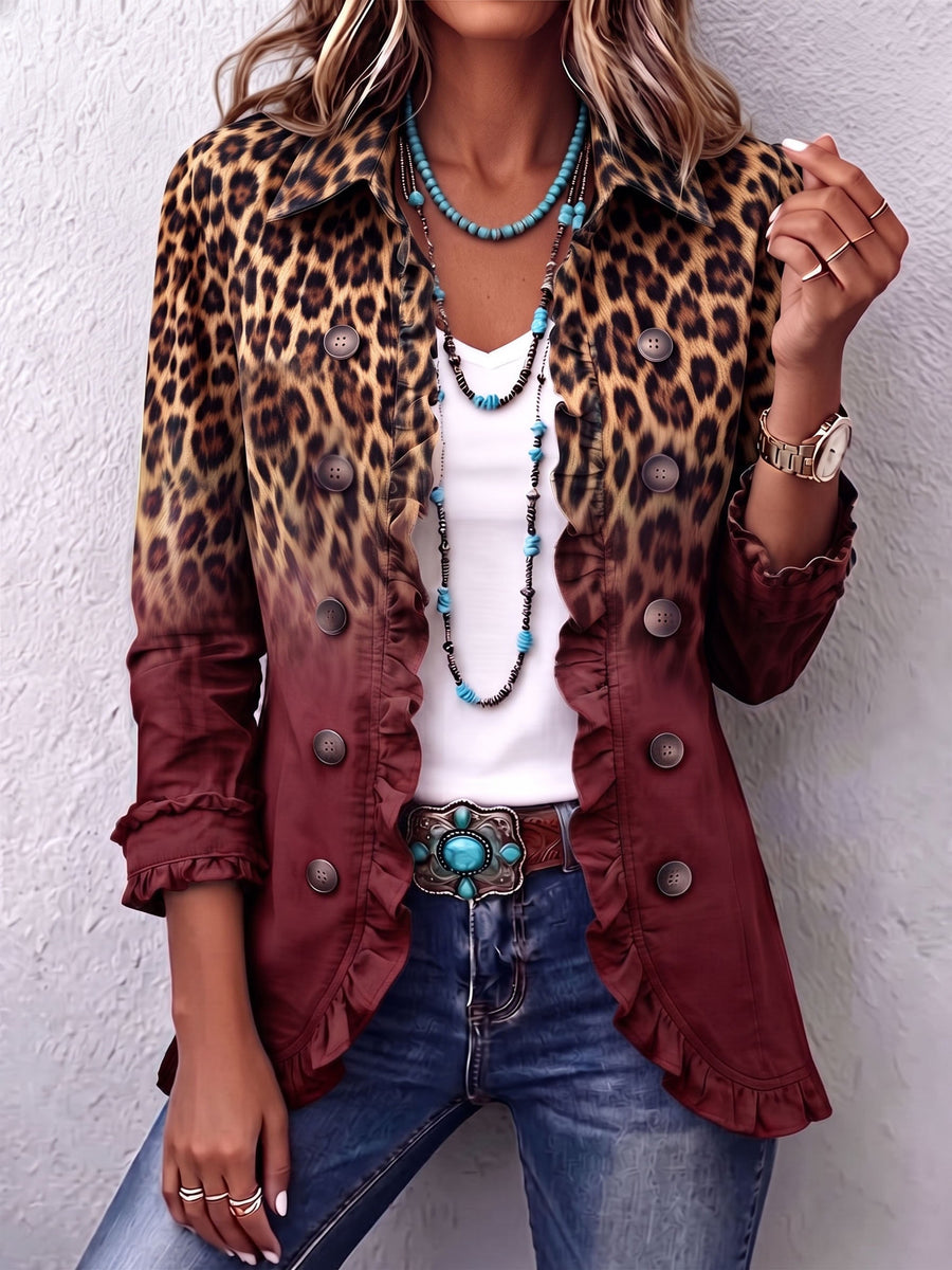 Vendela - Leopard Ombre Ruffle Blazer Jacket