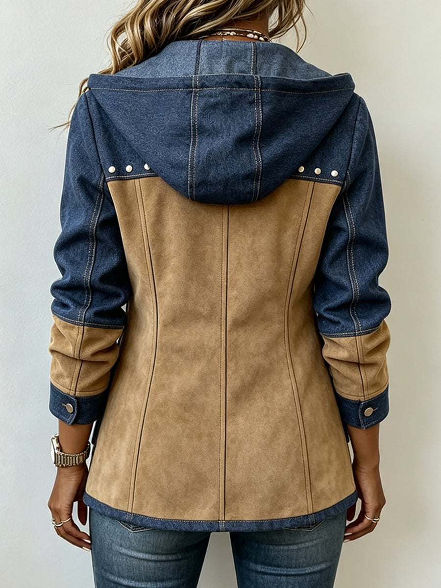 Velelle - Jacket With Hood and Contrasting Textured Panels