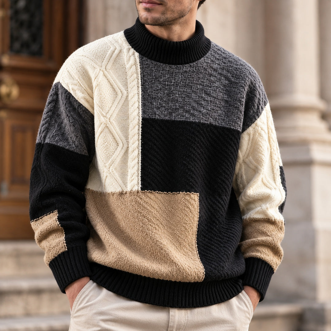 Pascric - Patchwork Cable Knit Sweater