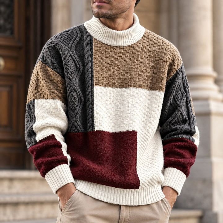Pascric - Patchwork Cable Knit Sweater