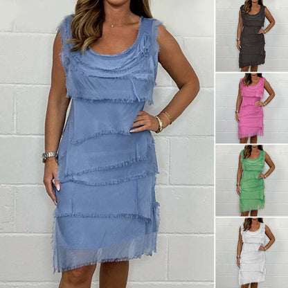 Griselda - Sleeveless Fringed Ripped Layered Dress