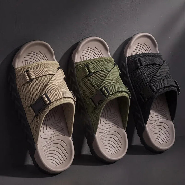 Hatton - Adjustable Cross-Strap Buckle Slide Sandals