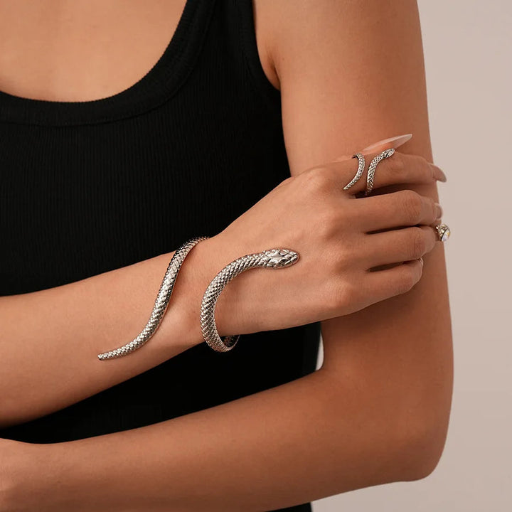 Zevella - Sculpted Snake Wrap Bracelet and Ring Set