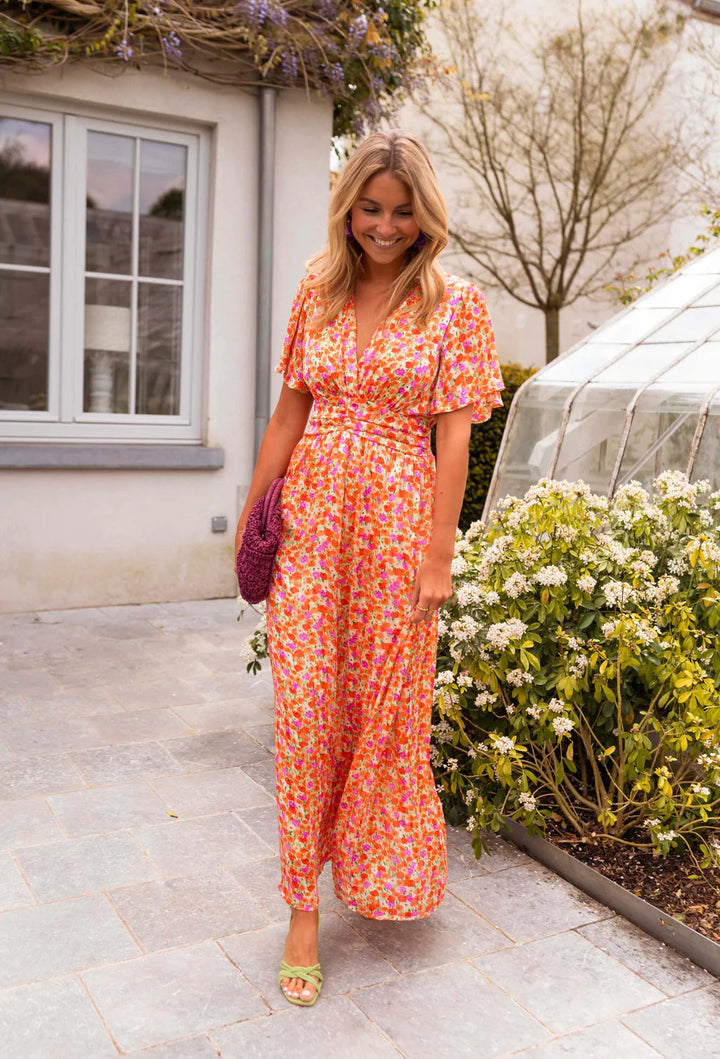 Sampaio – Elegant Dress With V-Neck And Floral Print