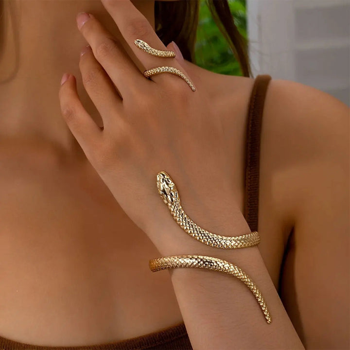Zevella - Sculpted Snake Wrap Bracelet and Ring Set