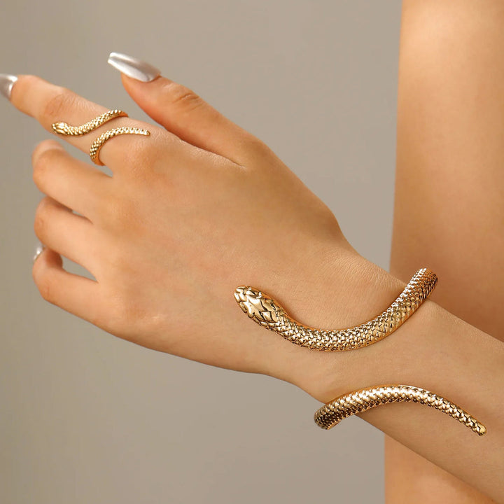 Zevella - Sculpted Snake Wrap Bracelet and Ring Set