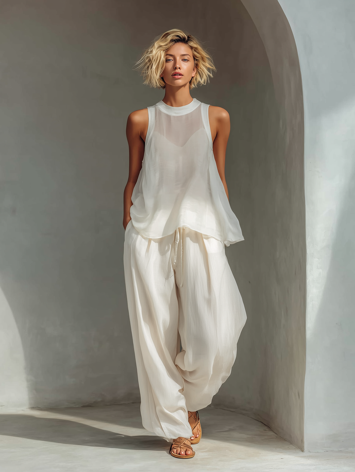 Olivian - Chiffon Sleeveless Top & Wide-Leg Pants Set
