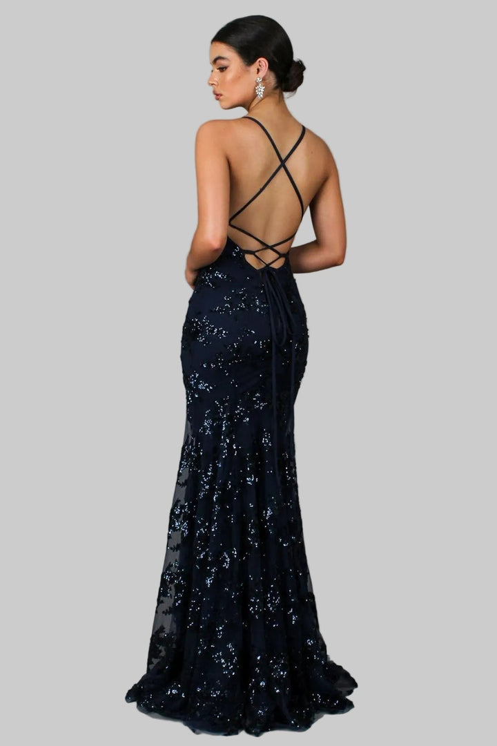 Ayela - Sequin Tie Back V-Neck Maxi Dress