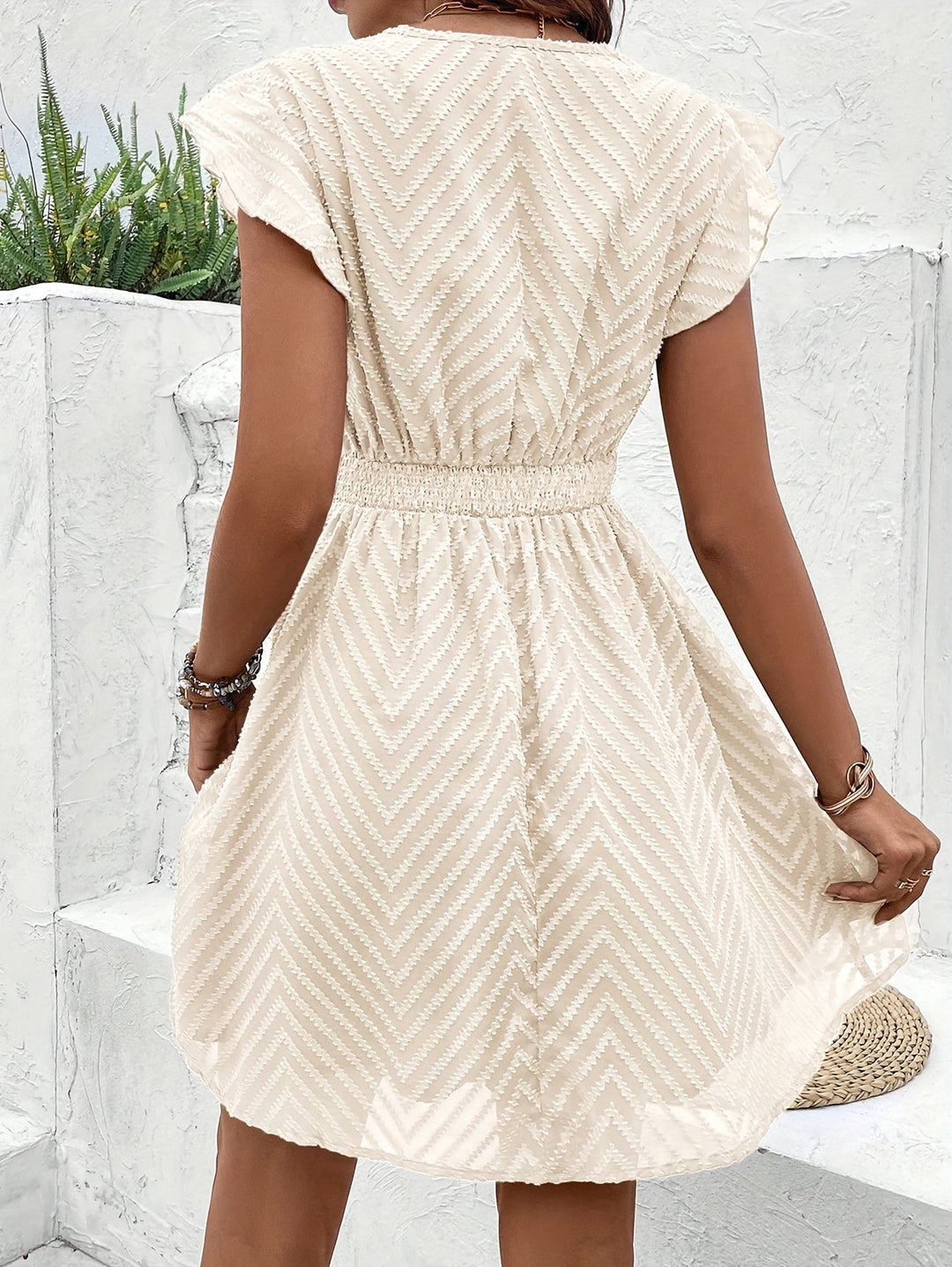 Lillian - Lace Trim Mini Dress With V Neck