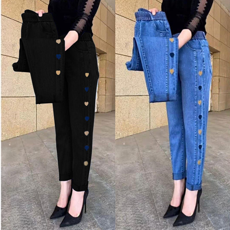 Norberta - Highly Elastic Jeans With Heart Pattern