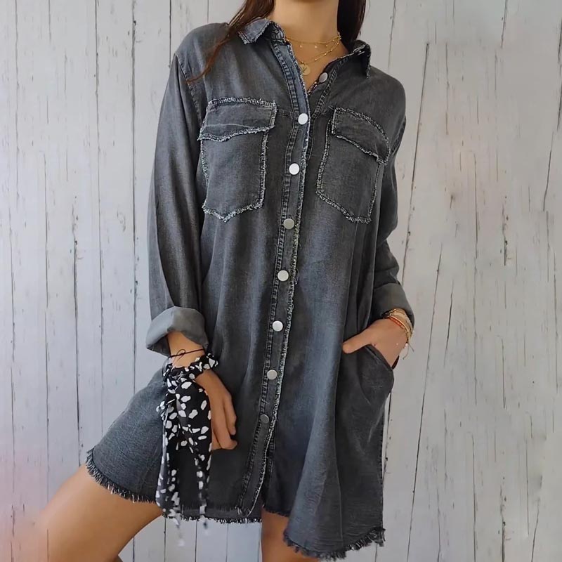 Christiane - Trendy Oversize Denim Shirt Dress