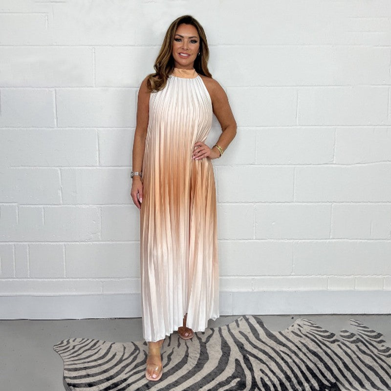 Heidelinde - Sleeveless Pleated Dress With Ombre