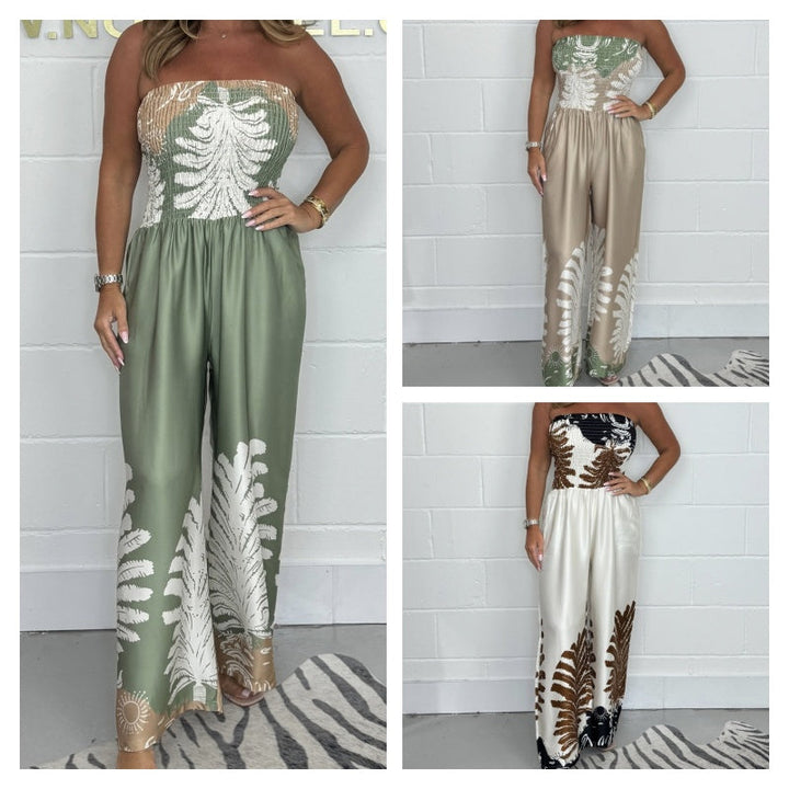 Nahéla - Elegant Strapless Printed Jumpsuit