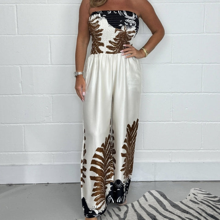 Nahéla - Elegant Strapless Printed Jumpsuit