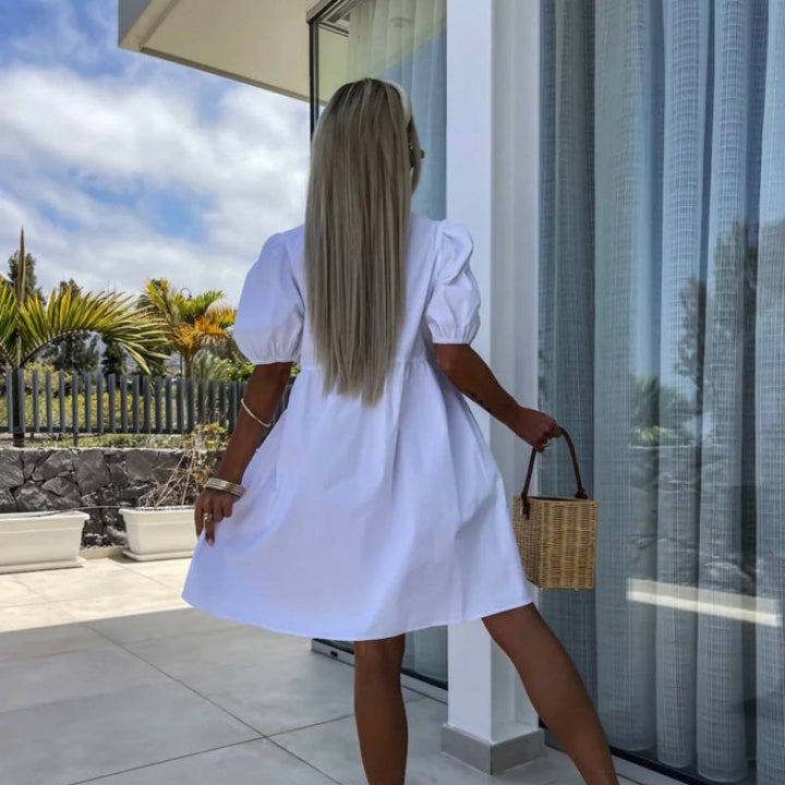 Oana - Stylish Dress With Bow Tie And Puff Sleeves