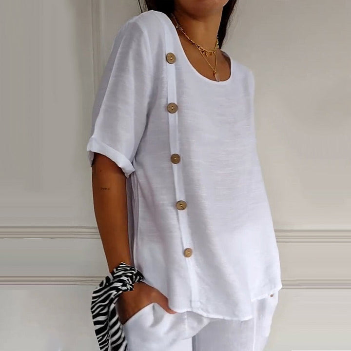 Velma - Side Button Linen Blouse