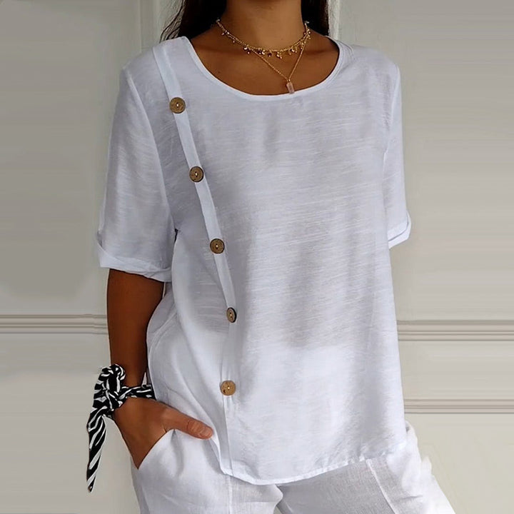 Velma - Side Button Linen Blouse