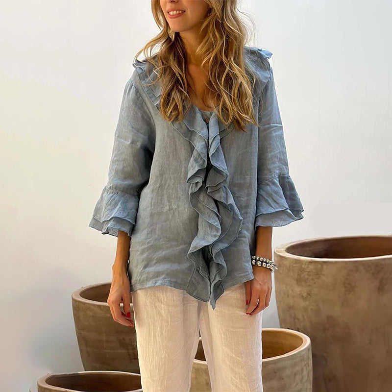 Gretha - Ruffle Collar and bell Sleeves  Blouse