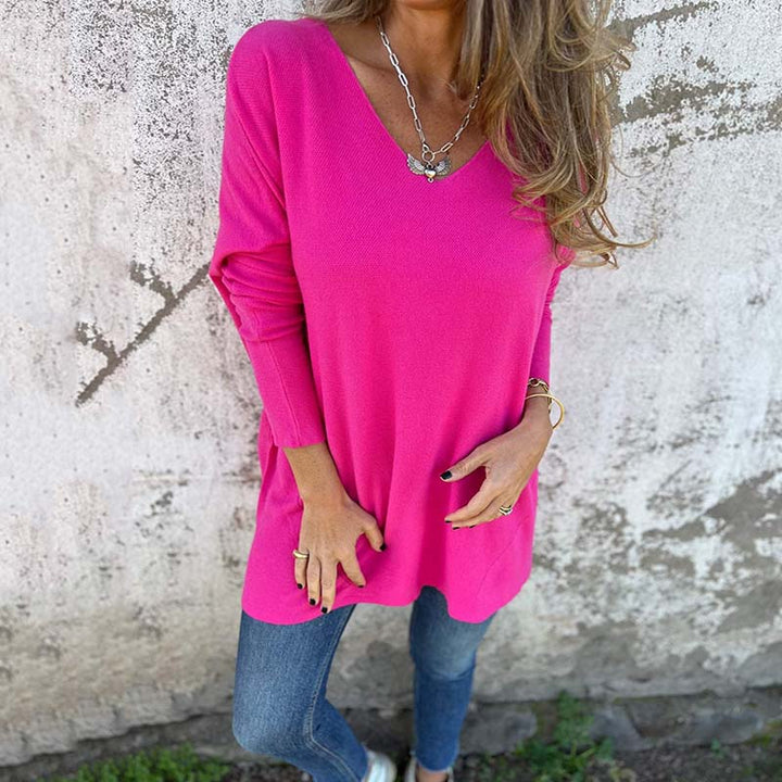 Soledad - Comfortable Long Sleeve V-Neck Knitted Blouse