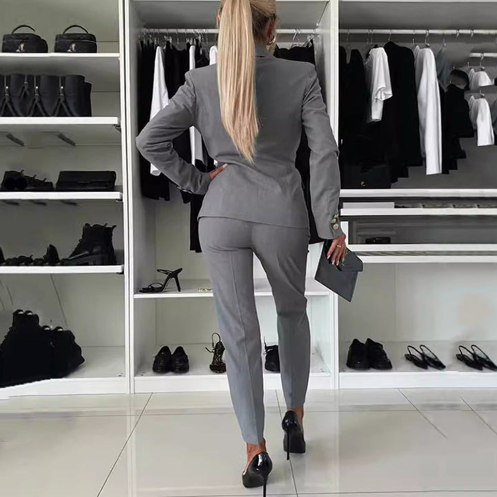 Thirza - Double Breasted Blazer and Slim Fit Pants Set