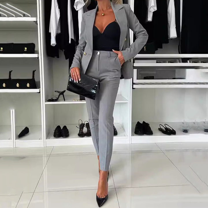 Thirza - Double Breasted Blazer and Slim Fit Pants Set