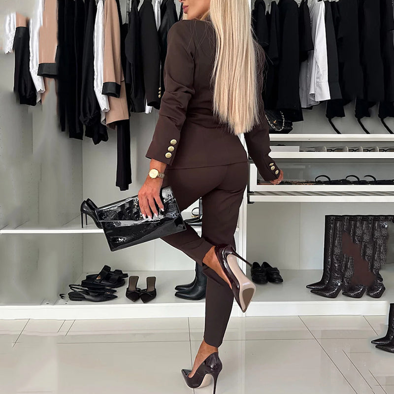 Thirza - Double Breasted Blazer and Slim Fit Pants Set