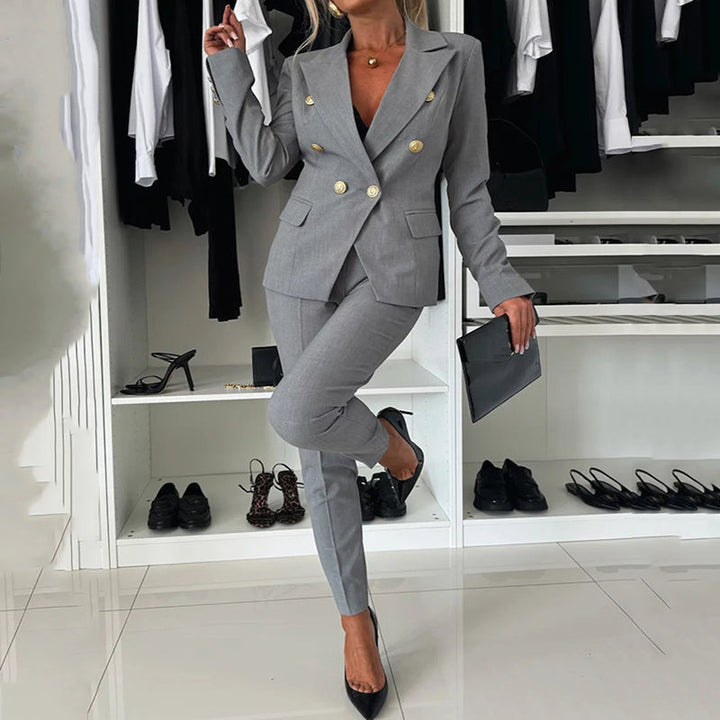 Thirza - Double Breasted Blazer and Slim Fit Pants Set