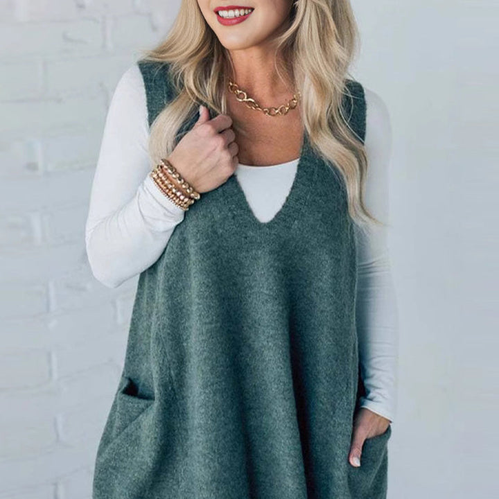 Ovidia - Knitted Loose Vest With Pockets