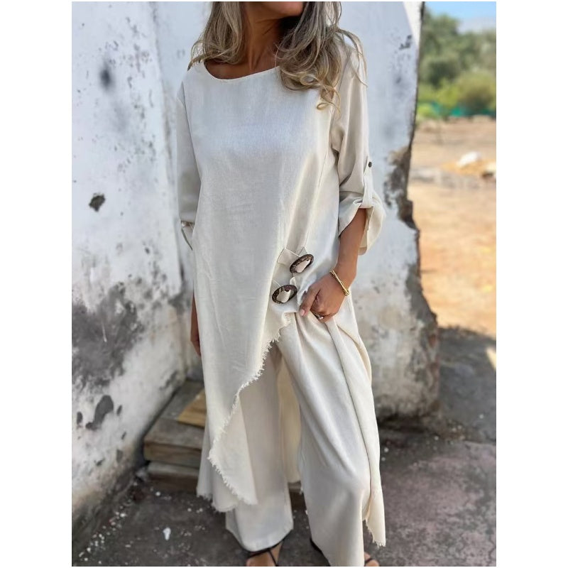 Yeliz – Elegant Cotton And Linen Two Piece Suit