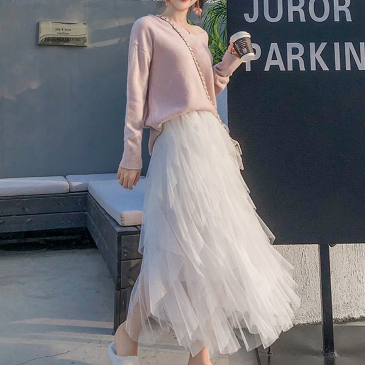 Nadeene - Irregular And Layered Long Skirt With Ruffles