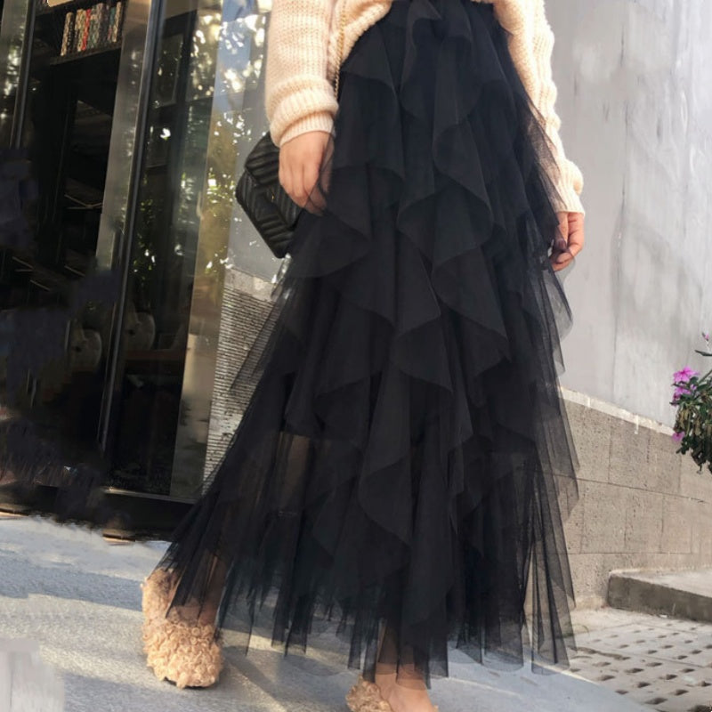 Nadeene - Irregular And Layered Long Skirt With Ruffles