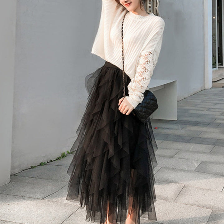 Nadeene - Irregular And Layered Long Skirt With Ruffles