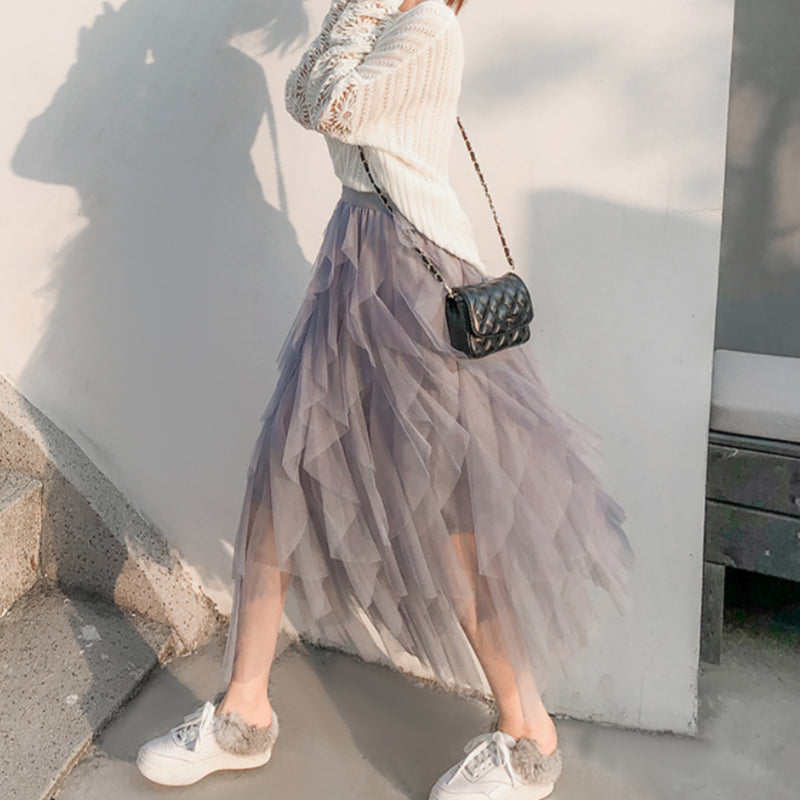 Nadeene - Irregular And Layered Long Skirt With Ruffles