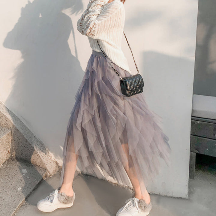 Nadeene - Irregular And Layered Long Skirt With Ruffles