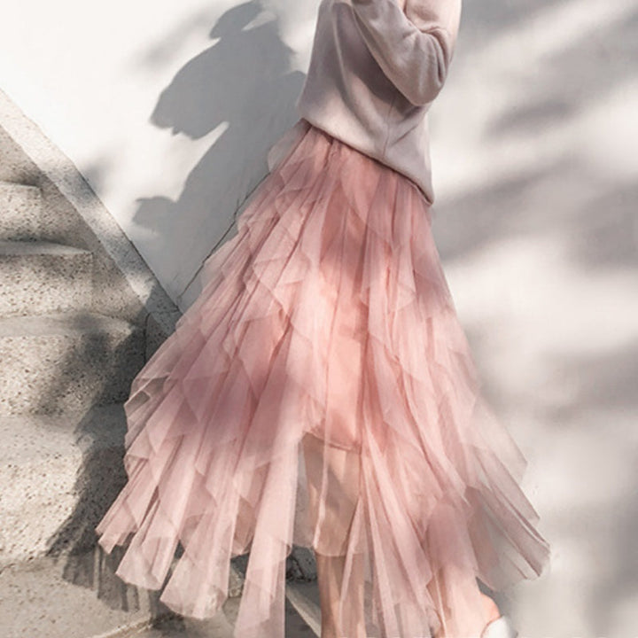 Nadeene - Irregular And Layered Long Skirt With Ruffles