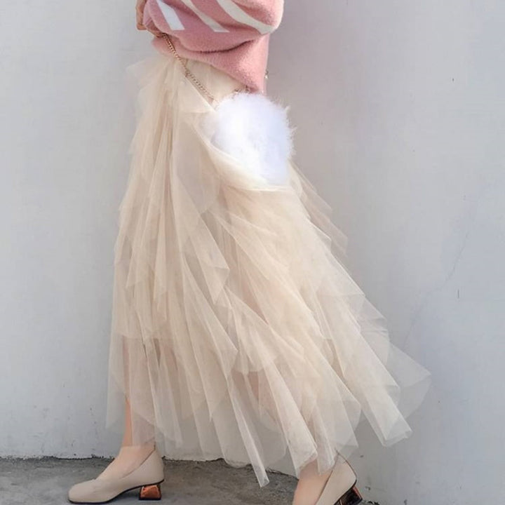 Nadeene - Irregular And Layered Long Skirt With Ruffles