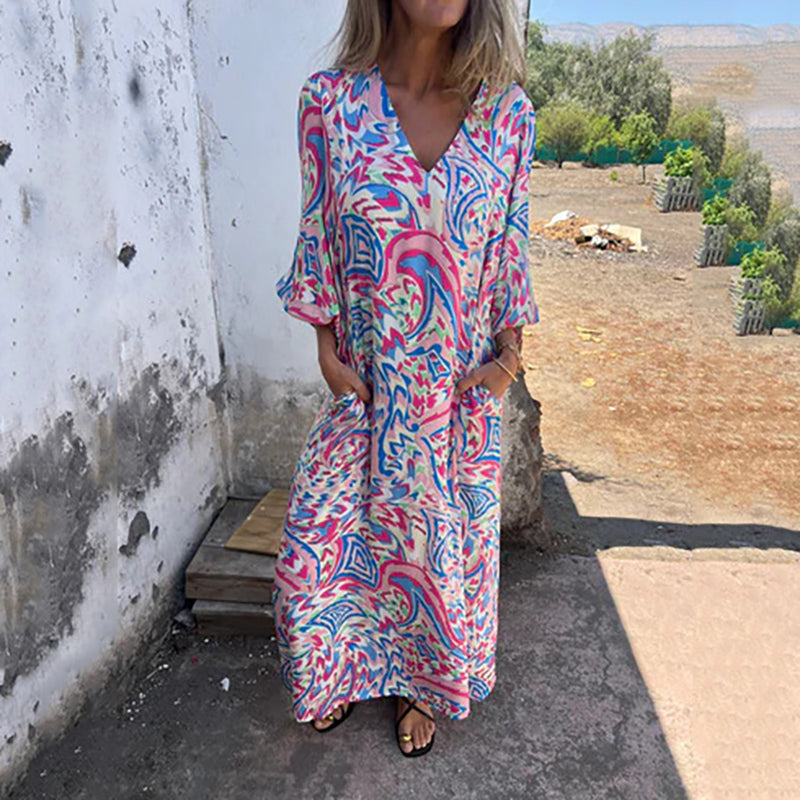 Lowri - Stylish V-neck Maxi Dress With Pockets