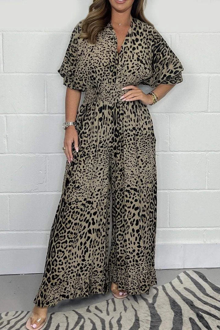Debbie - Leopard Print V-Neck Dress