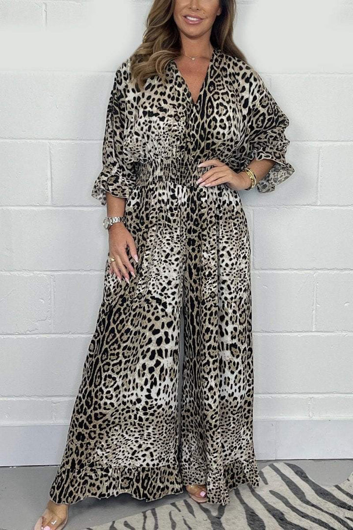 Debbie - Leopard Print V-Neck Dress