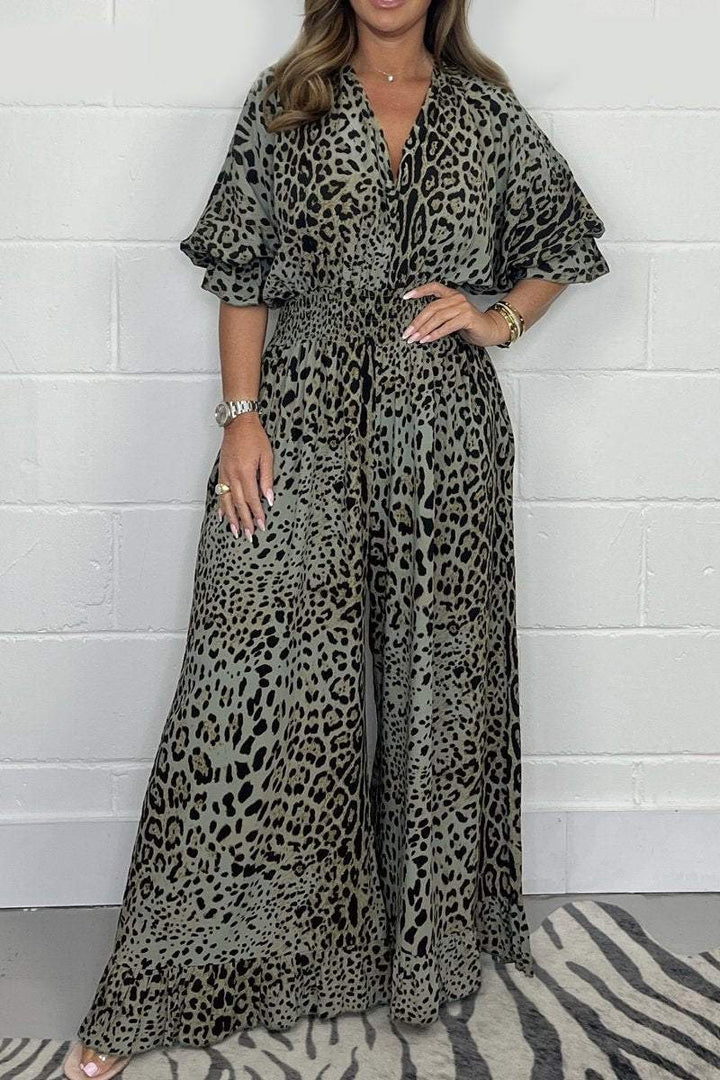 Debbie - Leopard Print V-Neck Dress
