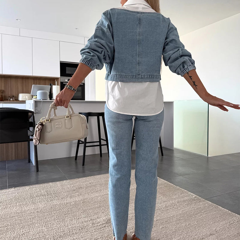 Nadira - Long Sleeve Denim Top and Pants Set