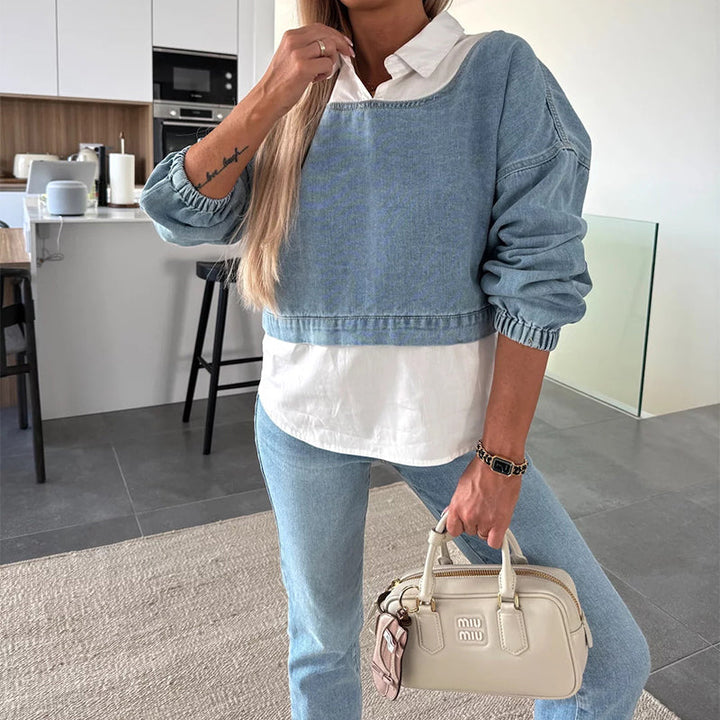 Nadira - Long Sleeve Denim Top and Pants Set