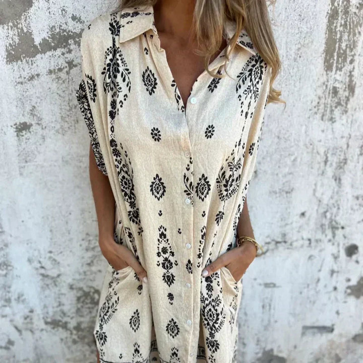 Marjorie - Loose Print Dress With Short Sleeves And Pockets