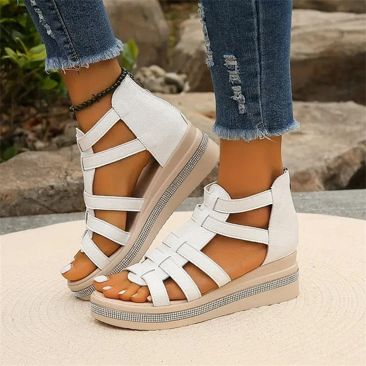 Queena - Rhinestone Wedge Sandals