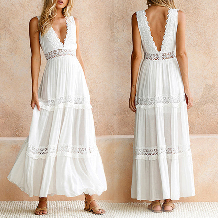 Melyssa -  Lace back Maxi dress with V-Neck