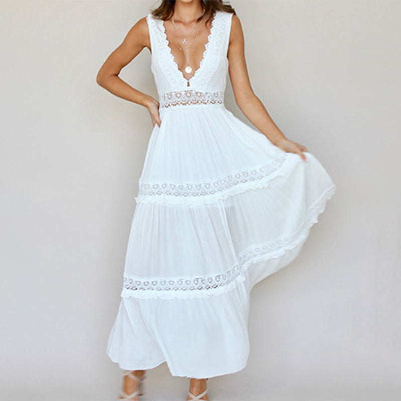 Melyssa -  Lace back Maxi dress with V-Neck