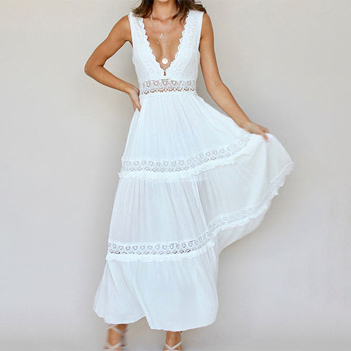 Melyssa -  Lace back Maxi dress with V-Neck