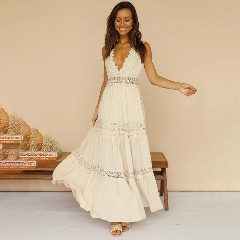 Melyssa -  Lace back Maxi dress with V-Neck