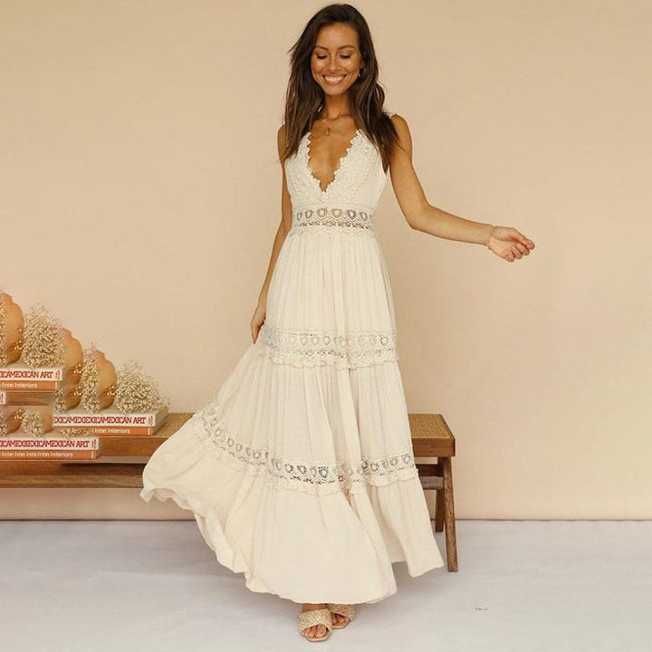Melyssa -  Lace back Maxi dress with V-Neck